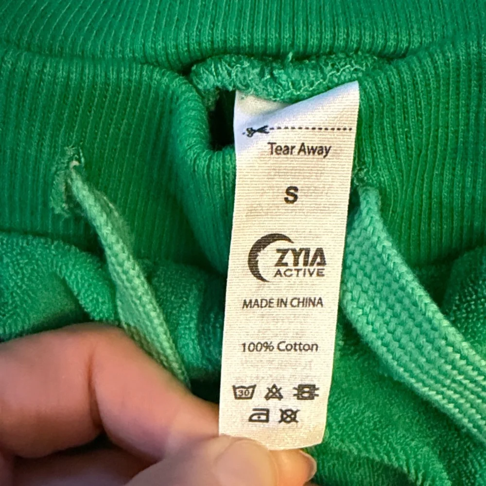 ZYIA Active Cabana Terry Cloth Shorts Green Pink Trim Drawstring Beach Size S